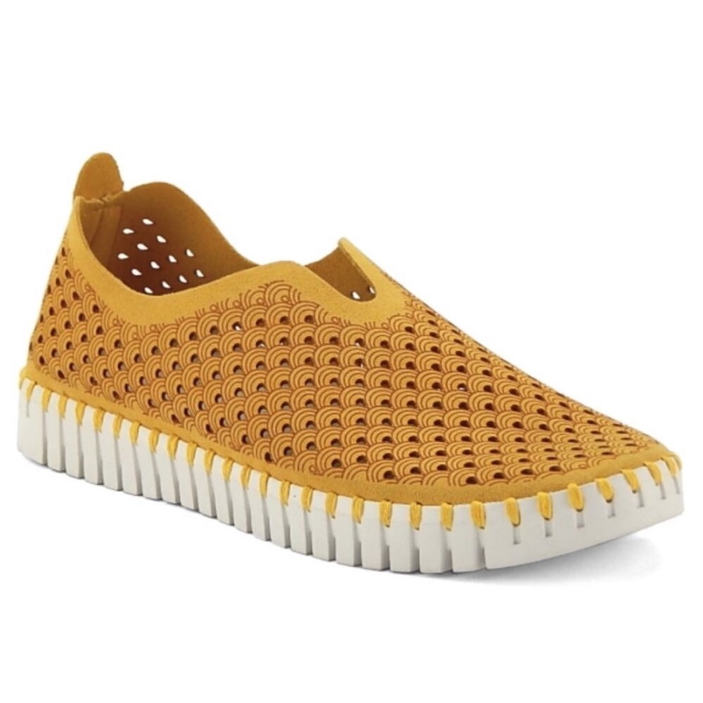 Ilse Jacobsen Hornbaek Tulip Gold Suede Perforated Slip-On Sneakers Size EU 39